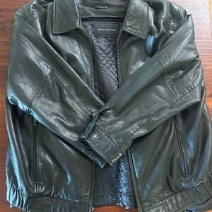 Vintage 1990s Marc New York Men's Dark Leather Bomber Jacket